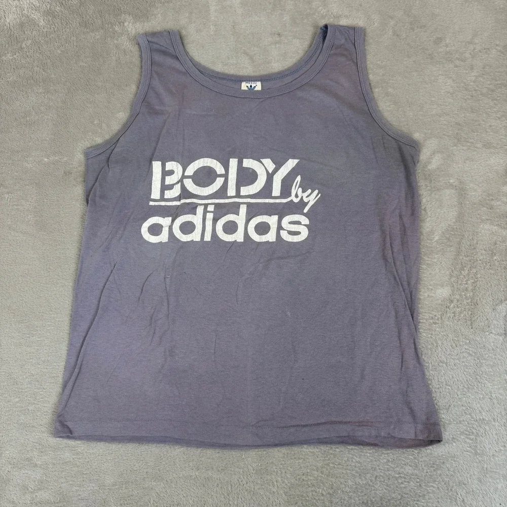 VTG 80s Adidas Body Tank Top Shirt‎ Mens Large Gray Preowned Faded USA